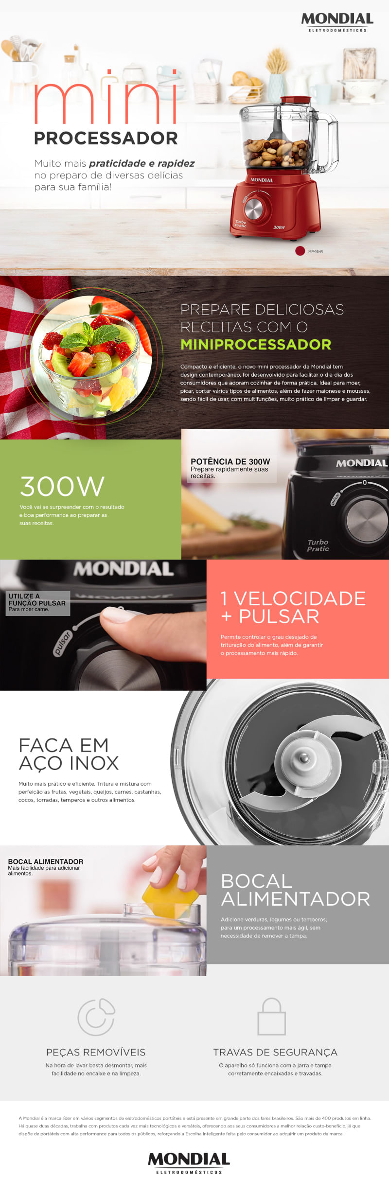 Mini Processador Mondial Turbo Pratic MP16 Vermelho